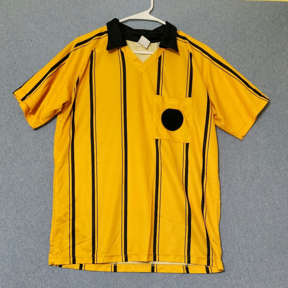 High Five black yellow striped referee shirt. Size medium